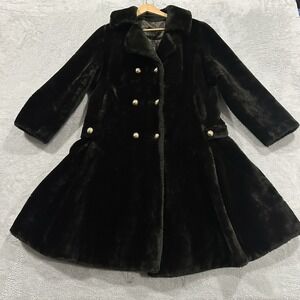 Vtg Borgaza Sportowne Dark Brown Faux Fur Mink Steampunk Coat Thigh Length 90s
